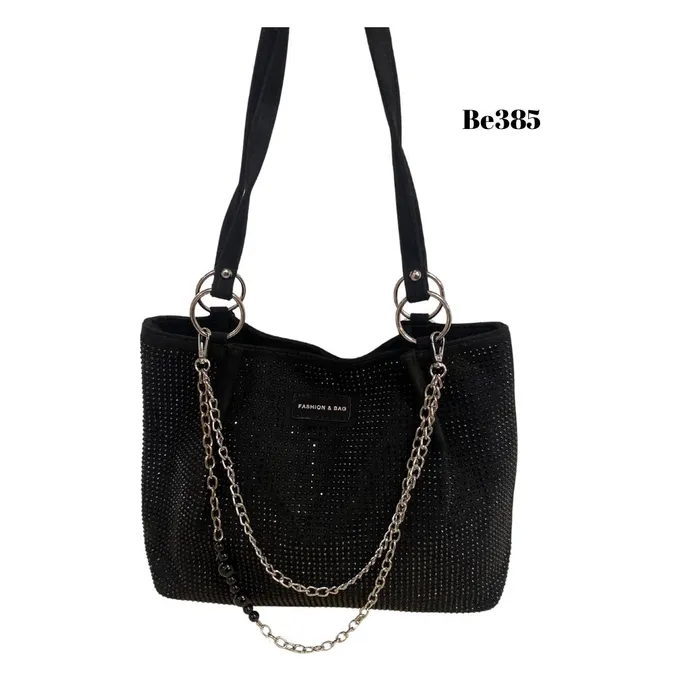 Bolso negro apliques dorados detalles brillantes BE392