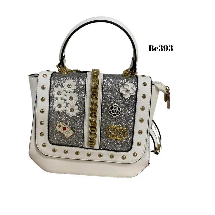 Bolso blanco apliques dorados detalles brillantes BE393