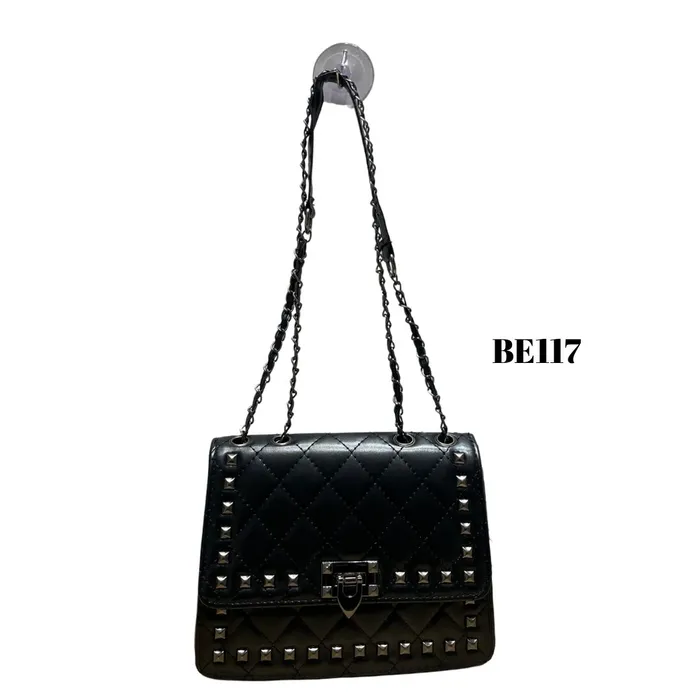 Bolso Negro Plomo Aplique Cadena BE117