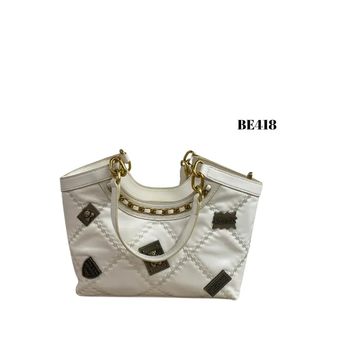 bolso blanco detalles cadena dorada be418