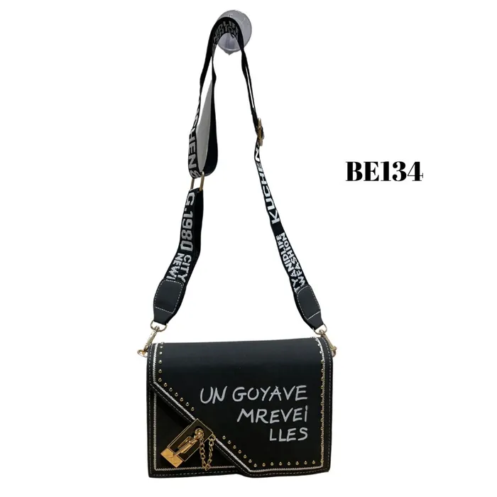 BOLSO NEGRO APLIQUE DORADO BE134