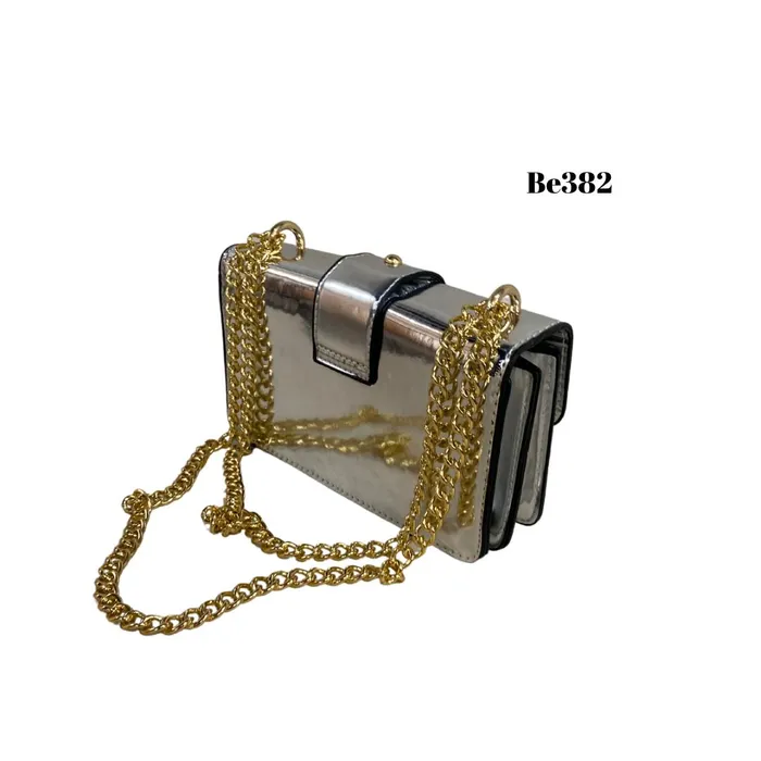 Cartera- Plateado Apliques Dorados be382