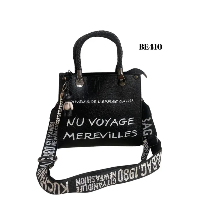 Bolso Negro Detalles Blancos BE410