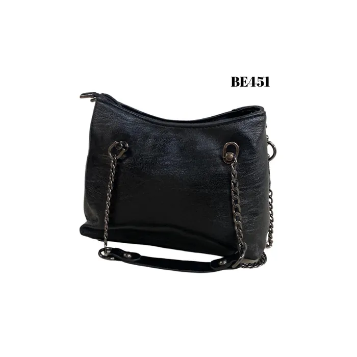 Bolso negro apliques cadena plomo be451