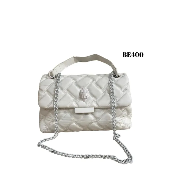 Bolso textura blanco aplique cadena blanco BE400