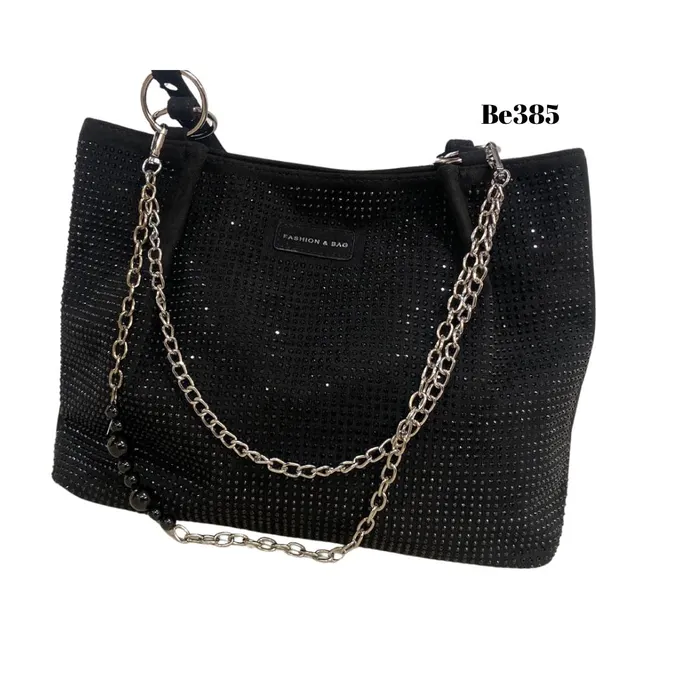 bolso negro apliques brillantes be385