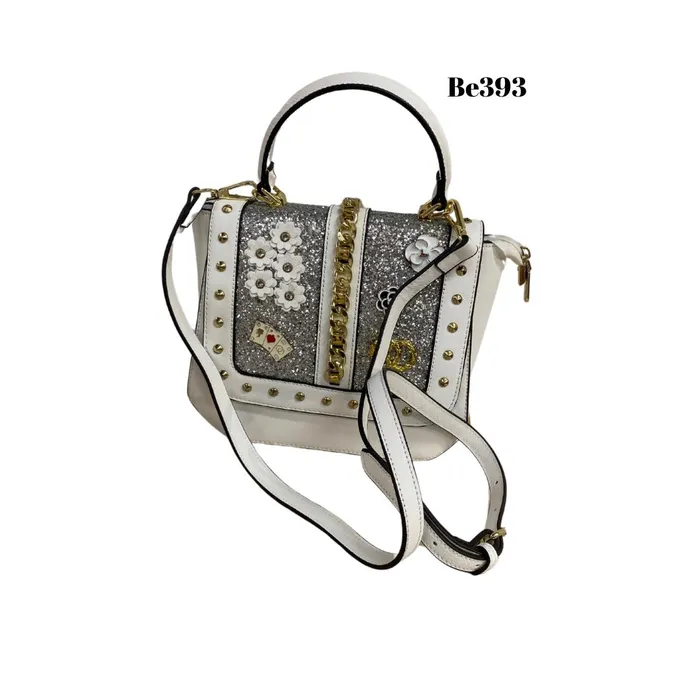 Bolso blanco apliques dorados detalles brillantes BE393