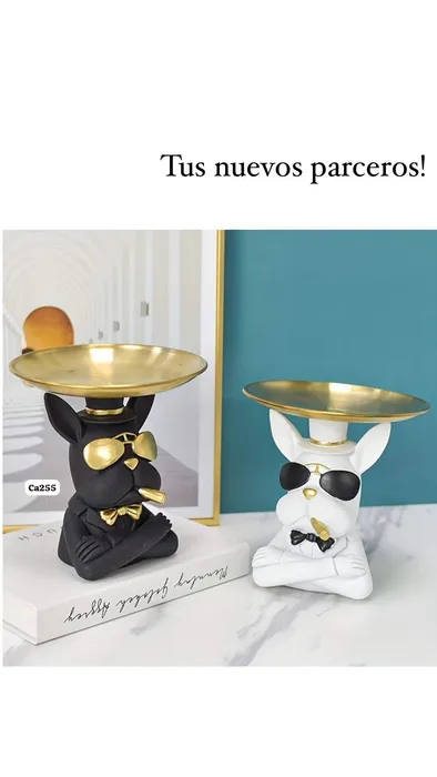 Articulo decorativo perro negro bandeja en la cabeza CA255