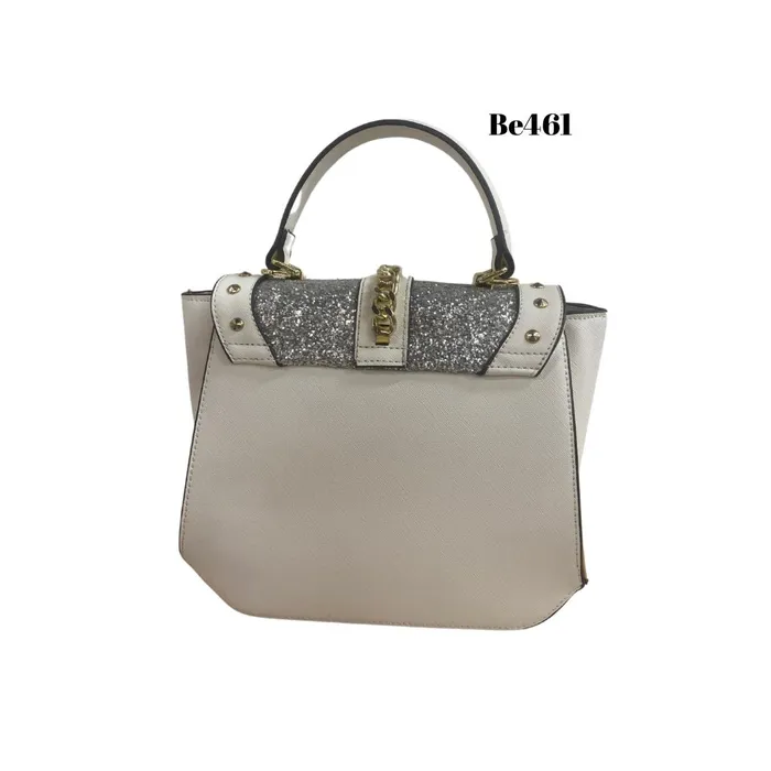 Bolso blanco apliques detalles cadena dorada BE461