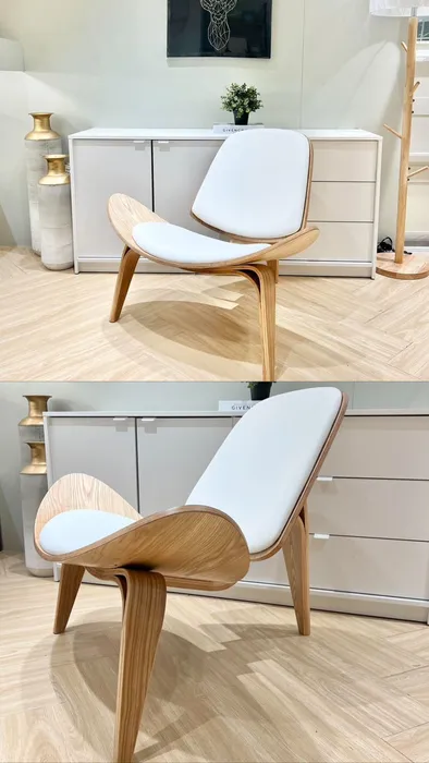 Silla poltrona blanca con madera HO052