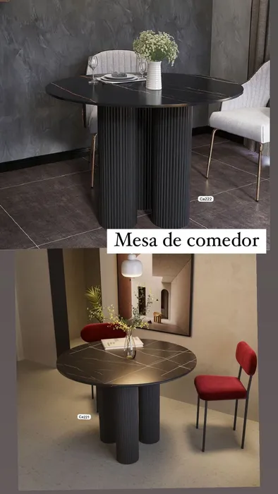 Mesa comedor negro piedra sintetizada base acanalada aluminio C A222