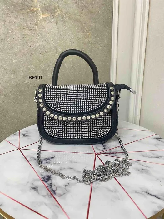 Bolso Negro Apliques Brillantes BE191