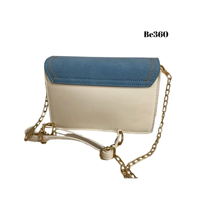 Bolso beige/azul detalles dorados BE360