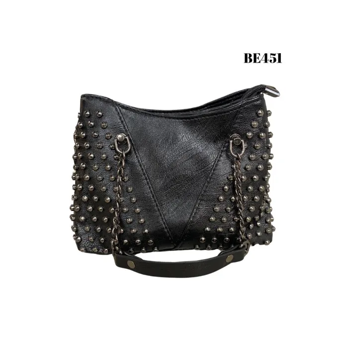 Bolso negro apliques cadena plomo be451