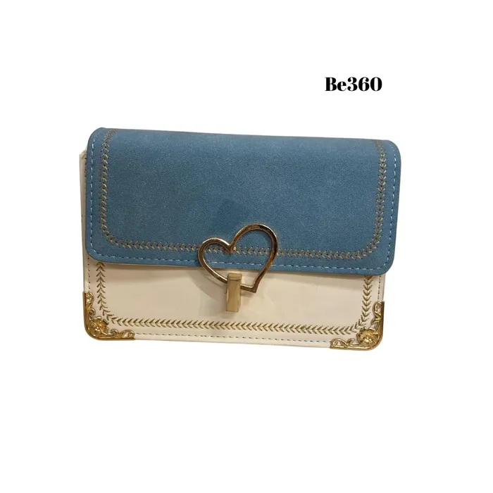 Bolso beige/azul detalles dorados BE360