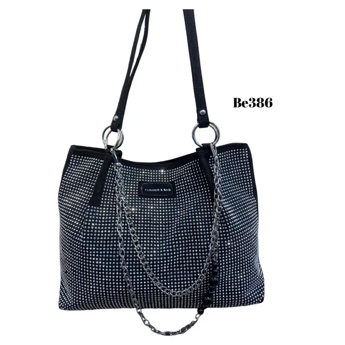 bolso negro apliques plateados be386