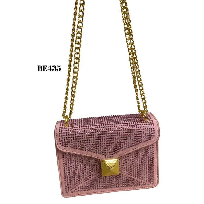 Bolso rosa apliques brillantes detalle cadena dorada BE435