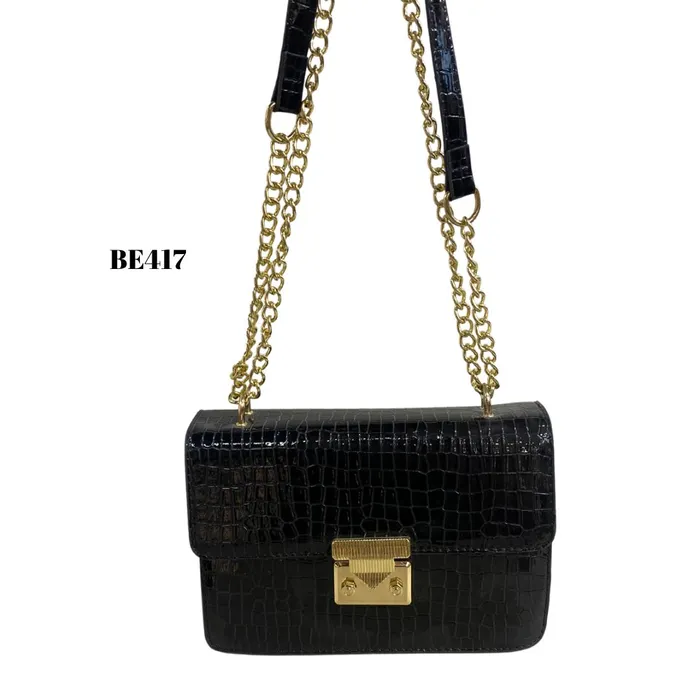 bolso textura negro cadena dorada be417