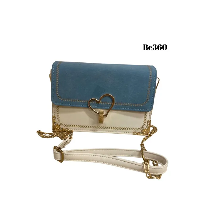 Bolso beige/azul detalles dorados BE360