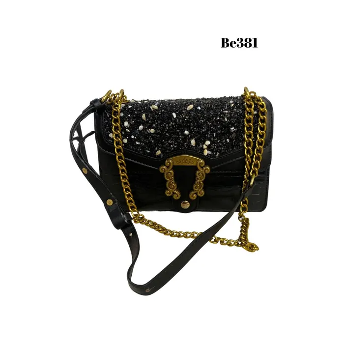 bolso textura negro apliques dorados piedras brillantes be381