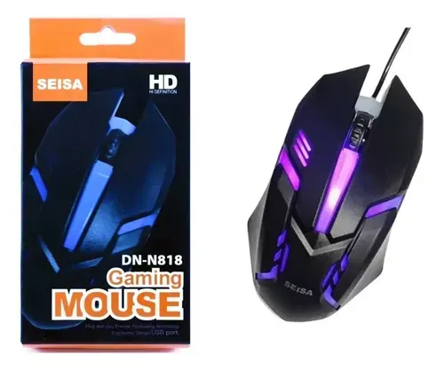 Mouse Gamer De Juego Seisa Color Negro Luces Led Multicolor