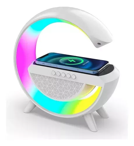 Cargador Inalámbrico Parlante Bluetooth Lampara Rgb Usb Radio Color Blanco