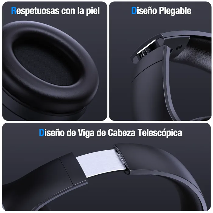 Audífonos Inalámbricos De Diadema Aut 202 Bluetooth Plegable 1000mah Color Negro