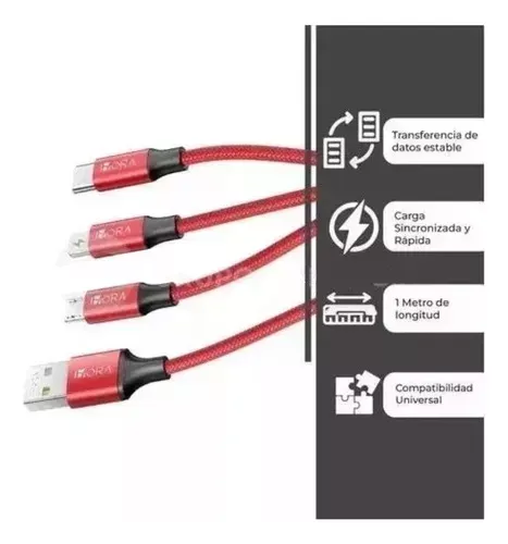 Cable Cab 259 Usb Tipo C Reforzado 3 En 1 Para Xiaomi iPhone 1hora Color Rojo