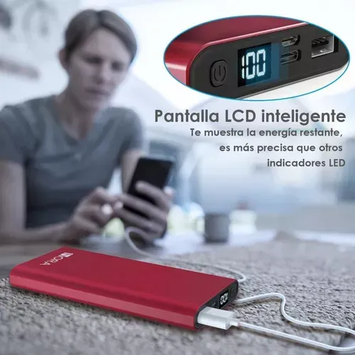 Power Bank Gar 130 Brillo Metálico Batería Portátil 10000 Mah 2.1a Color Roja