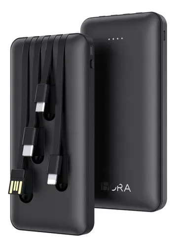 Power Bank Gar148 Negra Batería Portátil Carga Rápida 10.000mah 4 Cables 