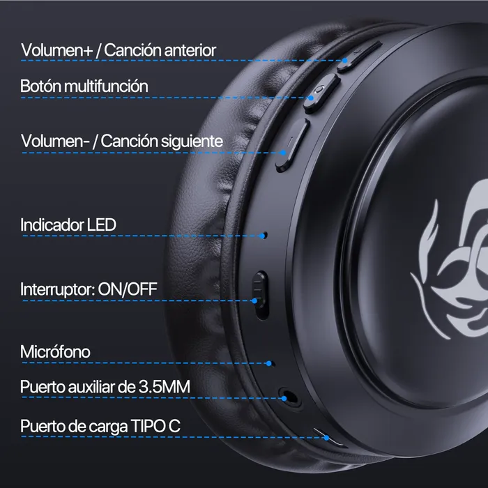 Audífonos Inalámbricos De Diadema Aut 202 Bluetooth Plegable 1000mah Color Negro