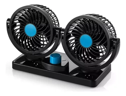 Ventilador Dual 12V Para Automóvil Y Camioneta: Potente, Giratorio 360°, Con 5 Aspas Negras