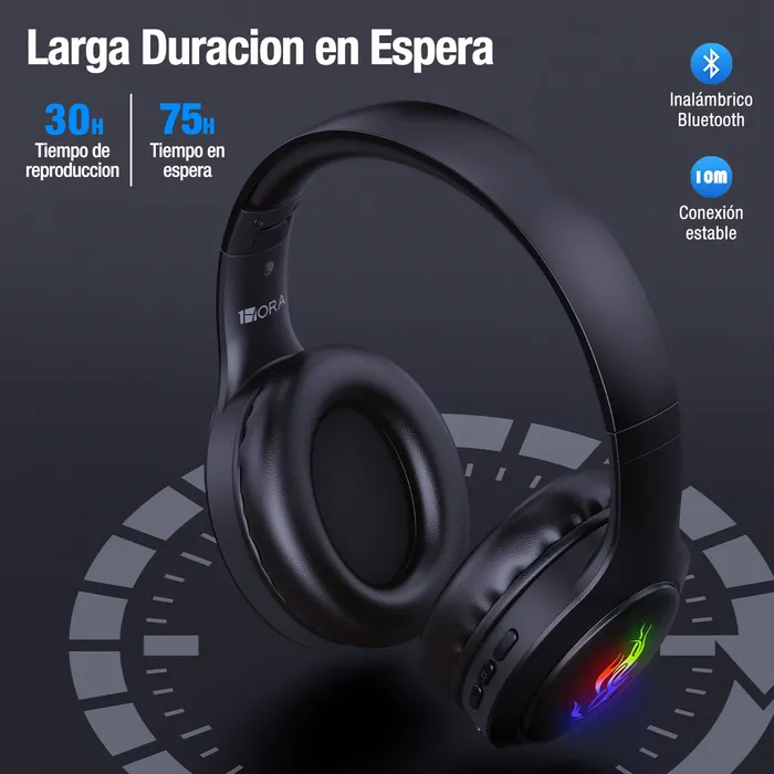 Audífonos Inalámbricos De Diadema Aut 202 Bluetooth Plegable 1000mah Color Negro