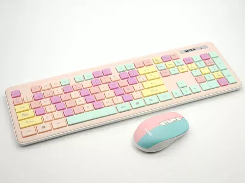 Combo Teclado Y Mouse Inalámbrico DN- C400 Kit Colores Pastel Color Del Mouse Rosa-celeste