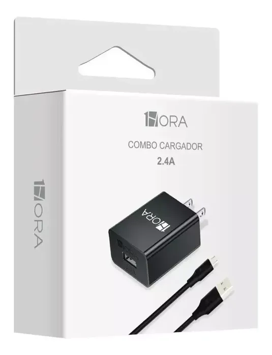 Cargador Carga Rápida Tipo C Usb Celular + Cable 2.4a 1hora Color Negro