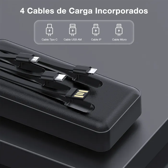 Power Bank Inalámbrica Gar 159 1hora Con Multicables Tipo C V8 Lightning De 20.000mah 