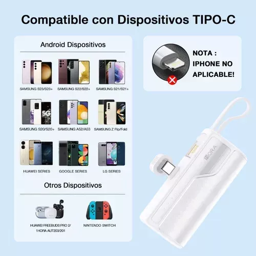 Power Bank Gar 262 4500mah Batería Portátil Tipo C Con Usb Ultra Mini Color Blanco