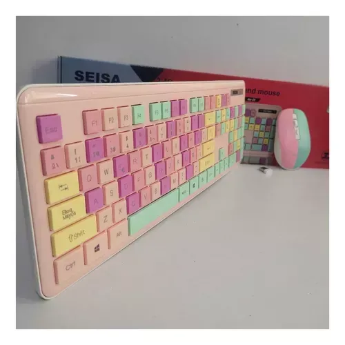 Combo Teclado Mouse Kit Colores Pastel Color Del Mouse Rosa-celeste