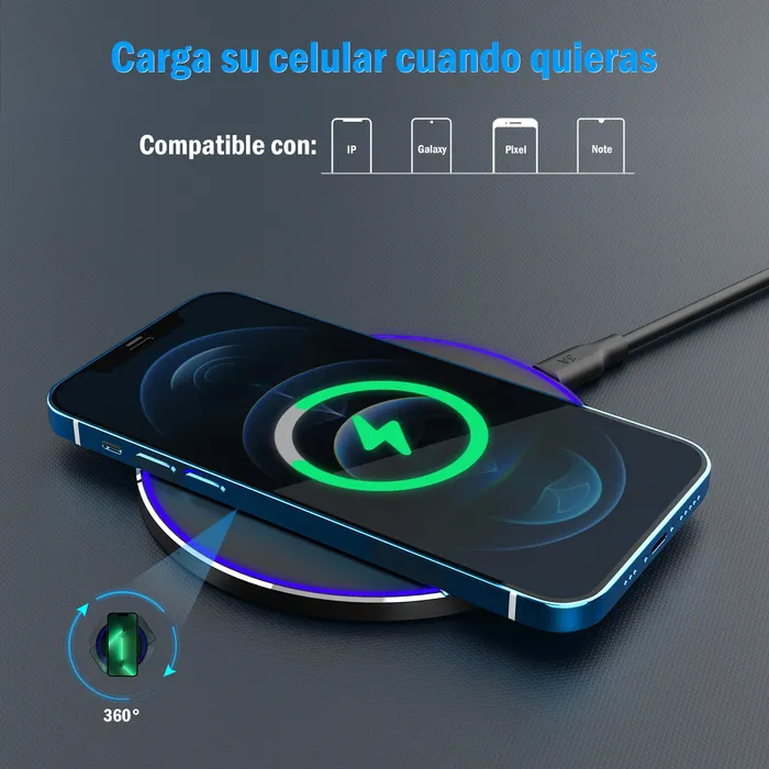 Cargador Inalambrico Base Carga Rápida Iq Universal Gar151 Color Negro