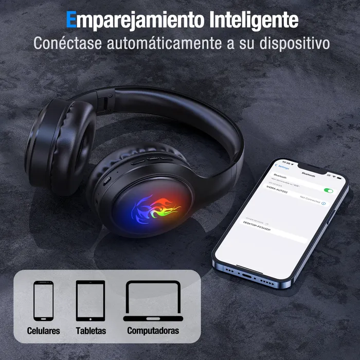 Audífonos Inalámbricos De Diadema Aut 202 Bluetooth Plegable 1000mah Color Negro