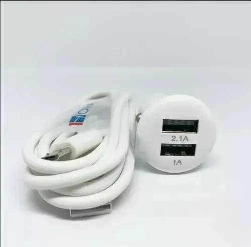 Cargador Dual Para Carro Gar 111 Auto 2.1a 10w Usb Con Cable V8 1hora