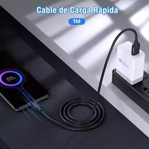 Cable Usb A Tipo C 2 Metros 2.1a Carga Rápida Y Datos 1hora Color Negro
