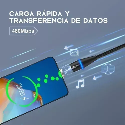 Cable Magnético Imán Cab 253 3 En 1 Carga Rápida Usb V8 Ip Tipo C Color Negro