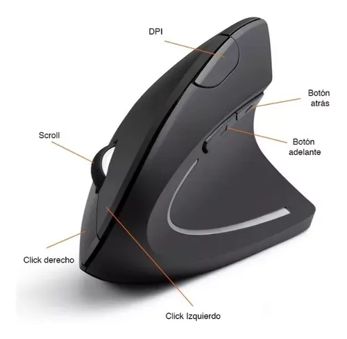 Mouse Vertical Ergonomico Inalambrico Color Negro Receptor Usb