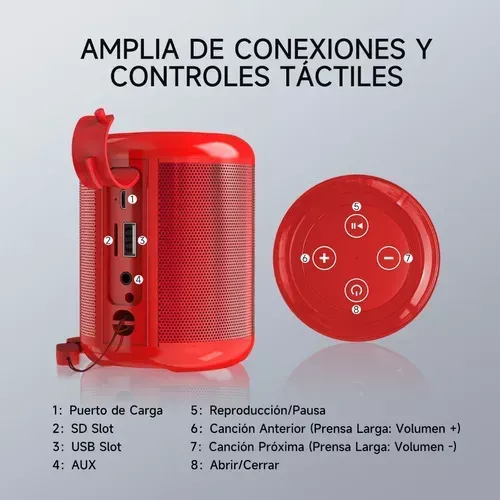 Parlante Bocina Portátil Boc 062 1hora Con Bluetooth Color Rojo