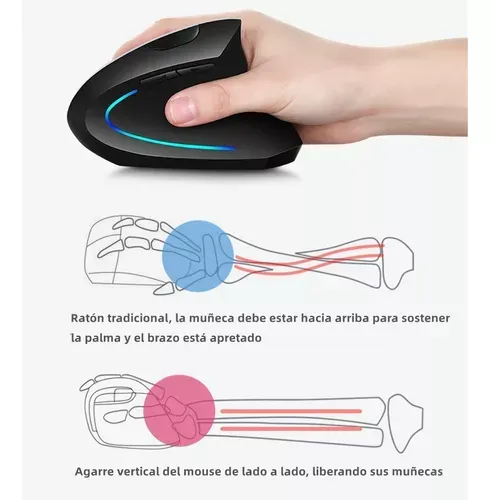 Mouse Vertical Ergonomico Inalambrico Color Negro Receptor Usb