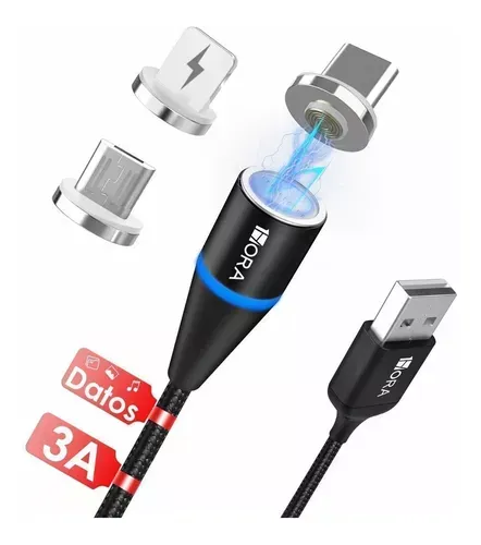 Cable Magnético Imán Cab 253 3 En 1 Carga Rápida Usb V8 Ip Tipo C Color Negro