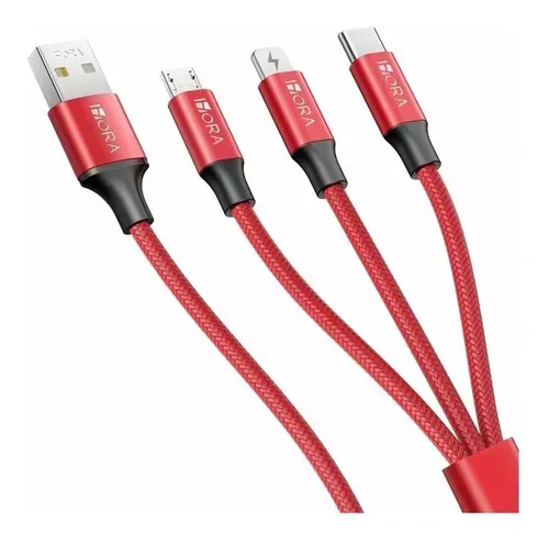 Cable Cab 259 Usb Tipo C Reforzado 3 En 1 Para Xiaomi iPhone 1hora Color Rojo