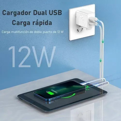 Cargador Carga Rápida Dual 12w Usb Universal + Cable V8 2.4 Color Blanco