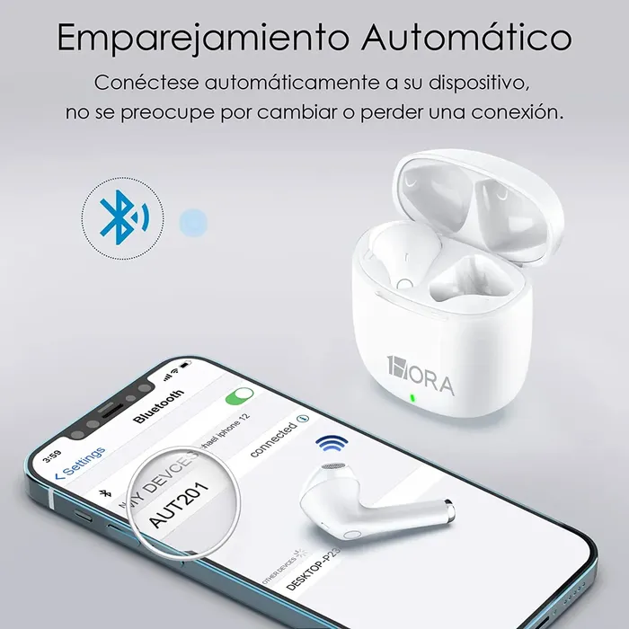 Audífonos Inalámbricos 1hora Auriculares Bluetooth Color Blanco